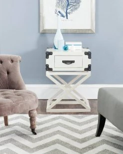 Dunstan Accent Table W/ Storage Drawer In White - Safavieh AMH5720C
