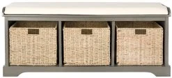 Lonan Wicker Storage Bench In Grey/White - Safavieh AMH5733A