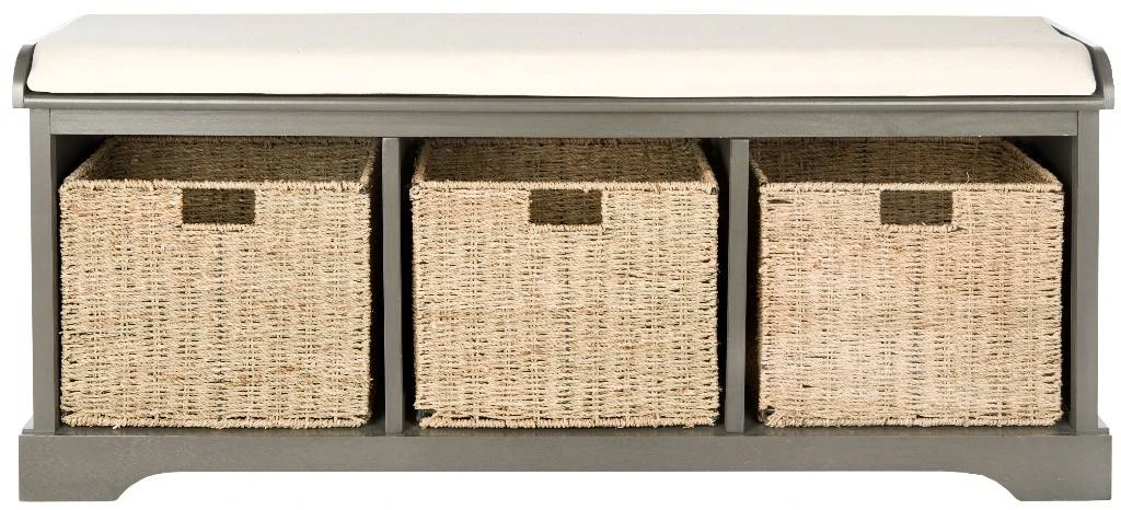 Lonan Wicker Storage Bench In Grey/White - Safavieh AMH5733A 3 Lonan Wicker Storage Bench In Grey/White - Safavieh AMH5733A