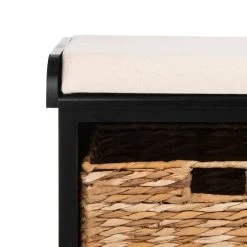 Freddy Wicker Storage Bench In Distressed Black - Safavieh AMH5736B -Safavieh Homeware 187 amh5736b detail