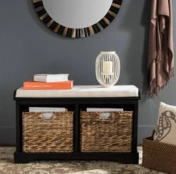 Freddy Wicker Storage Bench In Distressed Black - Safavieh AMH5736B