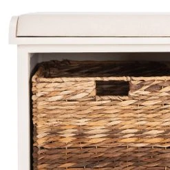 Freddy Wicker Storage Bench In Distressed White - Safavieh AMH5736D -Safavieh Homeware 187 amh5736d detail