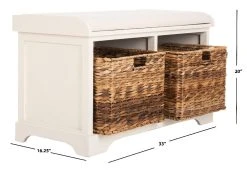 Freddy Wicker Storage Bench In Distressed White - Safavieh AMH5736D -Safavieh Homeware 187 amh5736d dim