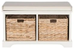Freddy Wicker Storage Bench In Distressed White - Safavieh AMH5736D -Safavieh Homeware 187 amh5736d front