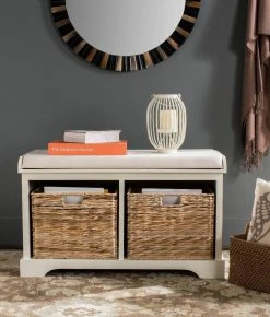 Freddy Wicker Storage Bench In Distressed White - Safavieh AMH5736D
