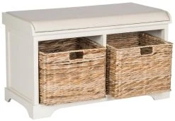 Freddy Wicker Storage Bench In Distressed White - Safavieh AMH5736D -Safavieh Homeware 187 amh5736d side