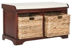 Freddy Wicker Storage Bench In Cherry - Safavieh AMH5736E -Safavieh Homeware 187 amh5736e side
