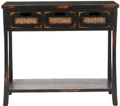 Autumn 3 Drawer Console In Distressed Black - Safavieh AMH6510A 8 Autumn 3 Drawer Console In Distressed Black - Safavieh AMH6510A -Safavieh Homeware 187 amh6510a front