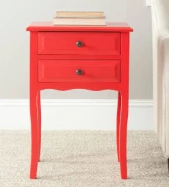 Lori End Table W/ Storage Drawers In Hot Red - Safavieh AMH6576D