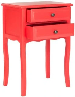 Lori End Table W/ Storage Drawers In Hot Red - Safavieh AMH6576D -Safavieh Homeware 187 amh6576d side