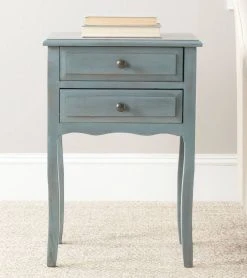 Lori End Table W/ Storage Drawers In Barn Blue - Safavieh AMH6576G