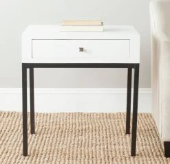 Adena End Table W/ Storage Drawer In White - Safavieh AMH6612C