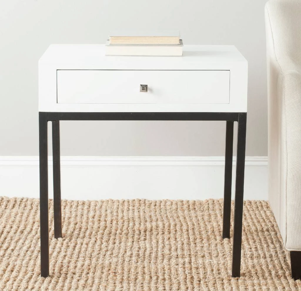 Adena End Table W/ Storage Drawer In White - Safavieh AMH6612C 3 Adena End Table W/ Storage Drawer In White - Safavieh AMH6612C