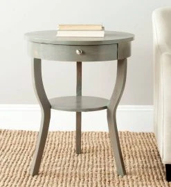KENDRA ROUND PEDESTAL END TABLE W/ DRAWER - Safavieh AMH6620A -Safavieh Homeware 187 amh6620a 2