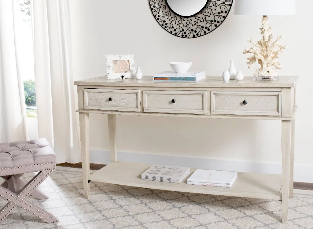 Manelin Console W/ Storage Drawers In White Wash - Safavieh AMH6641B 3 Manelin Console W/ Storage Drawers In White Wash - Safavieh AMH6641B