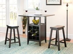 Emeric 3 Pc Set Drop Leaf Pub Table In Espresso - Safavieh AMH8504A