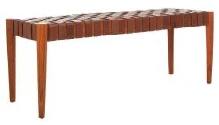 Amalia Leather Weave Bench In Cognac/Honey - Safavieh BCH1001A 14 Amalia Leather Weave Bench In Cognac/Honey - Safavieh BCH1001A -Safavieh Homeware 187 bch1001a side