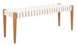 Amalia Leather Weave Bench In White/Oak - Safavieh BCH1001C -Safavieh Homeware 187 bch1001c side