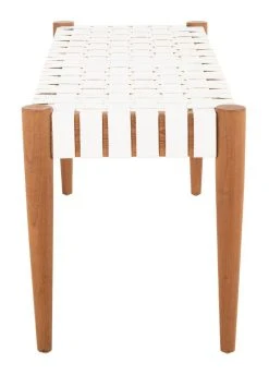 Amalia Leather Weave Bench In White/Oak - Safavieh BCH1001C -Safavieh Homeware 187 bch1001c side2