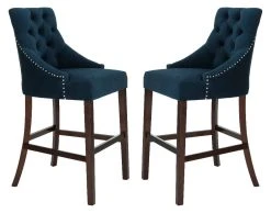 Eleni Tufted Wing Back Bar Stool In Navy - Safavieh BST6304A-SET2