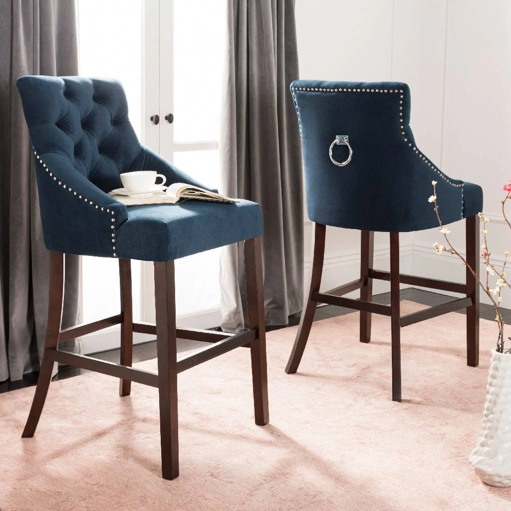 Eleni Tufted Wing Back Bar Stool In Navy - Safavieh BST6304A-SET2 4 Eleni Tufted Wing Back Bar Stool In Navy - Safavieh BST6304A-SET2 - Image 2
