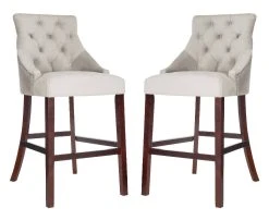 Eleni Tufted Wing Back Bar Stool In Grey - Safavieh BST6304B-SET2