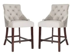 Eleni Tufted Wing Back Counter Stool In Grey - Safavieh BST6305B-SET2