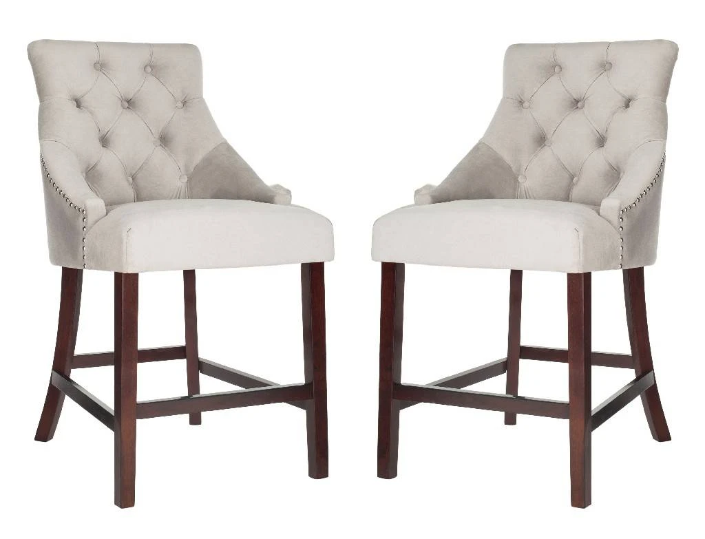 Eleni Tufted Wing Back Counter Stool In Grey - Safavieh BST6305B-SET2 3 Eleni Tufted Wing Back Counter Stool In Grey - Safavieh BST6305B-SET2