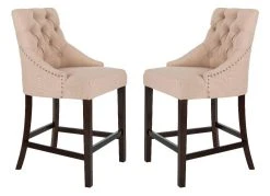 Eleni Tufted Wing Back Counter Stool In Beige - Safavieh BST6305E-SET2