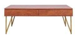 Pine Two Drawer Coffee Table In Natural/Gold - Safavieh COF2238A -Safavieh Homeware 187 cof2238a front