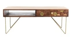 Raveena Coffee Table In Walnut/Brass - Safavieh COF9002A -Safavieh Homeware 187 cof9002a front