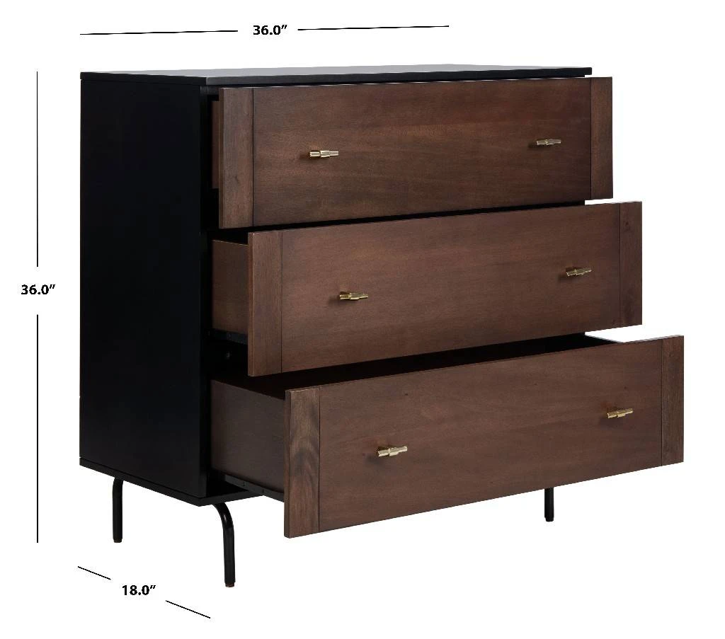 Genevieve 3 Drawer Dresser In Black/Walnut - Safavieh DRS5000A 6 Genevieve 3 Drawer Dresser In Black/Walnut - Safavieh DRS5000A - Image 4