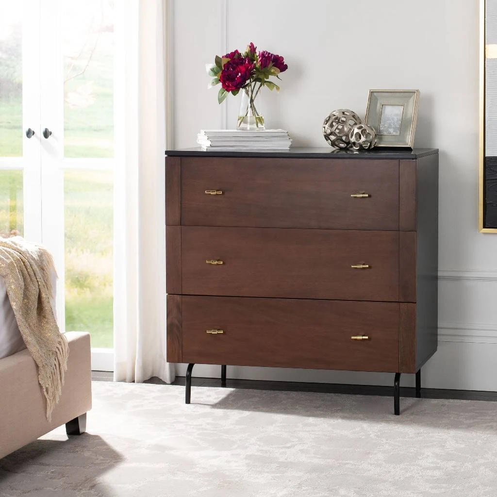 Genevieve 3 Drawer Dresser In Black/Walnut - Safavieh DRS5000A 3 Genevieve 3 Drawer Dresser In Black/Walnut - Safavieh DRS5000A