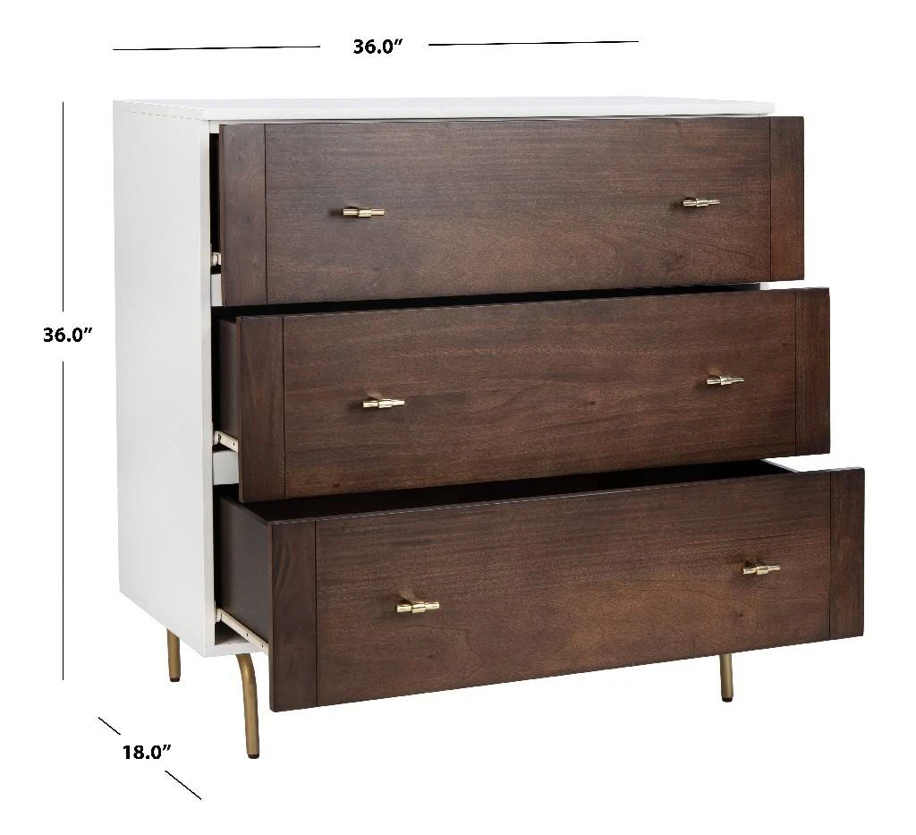 Genevieve 3 Drawer Dresser In White/Walnut - Safavieh DRS5000B 6 Genevieve 3 Drawer Dresser In White/Walnut - Safavieh DRS5000B - Image 4