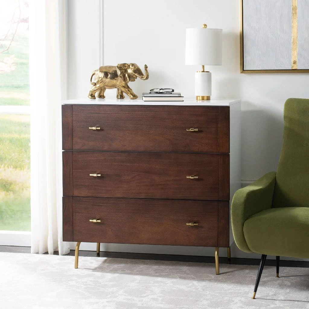 Genevieve 3 Drawer Dresser In White/Walnut - Safavieh DRS5000B 3 Genevieve 3 Drawer Dresser In White/Walnut - Safavieh DRS5000B
