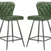 Ashby 26"H Mid Century Modern Leather Tufted Swivel Counter Stool In Green/Black - Safavieh FOX1702B-SET2 2 Ashby 26"H Mid Century Modern Leather Tufted Swivel Counter Stool In Green/Black - Safavieh FOX1702B-SET2 -Safavieh Homeware 187 fox1702b set2