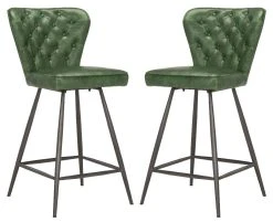 Ashby 26"H Mid Century Modern Leather Tufted Swivel Counter Stool In Green/Black - Safavieh FOX1702B-SET2
