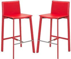 Janet 28.5" H Bar Stool (Set Of 2) In Red/Chrome - Safavieh FOX2004R-SET2