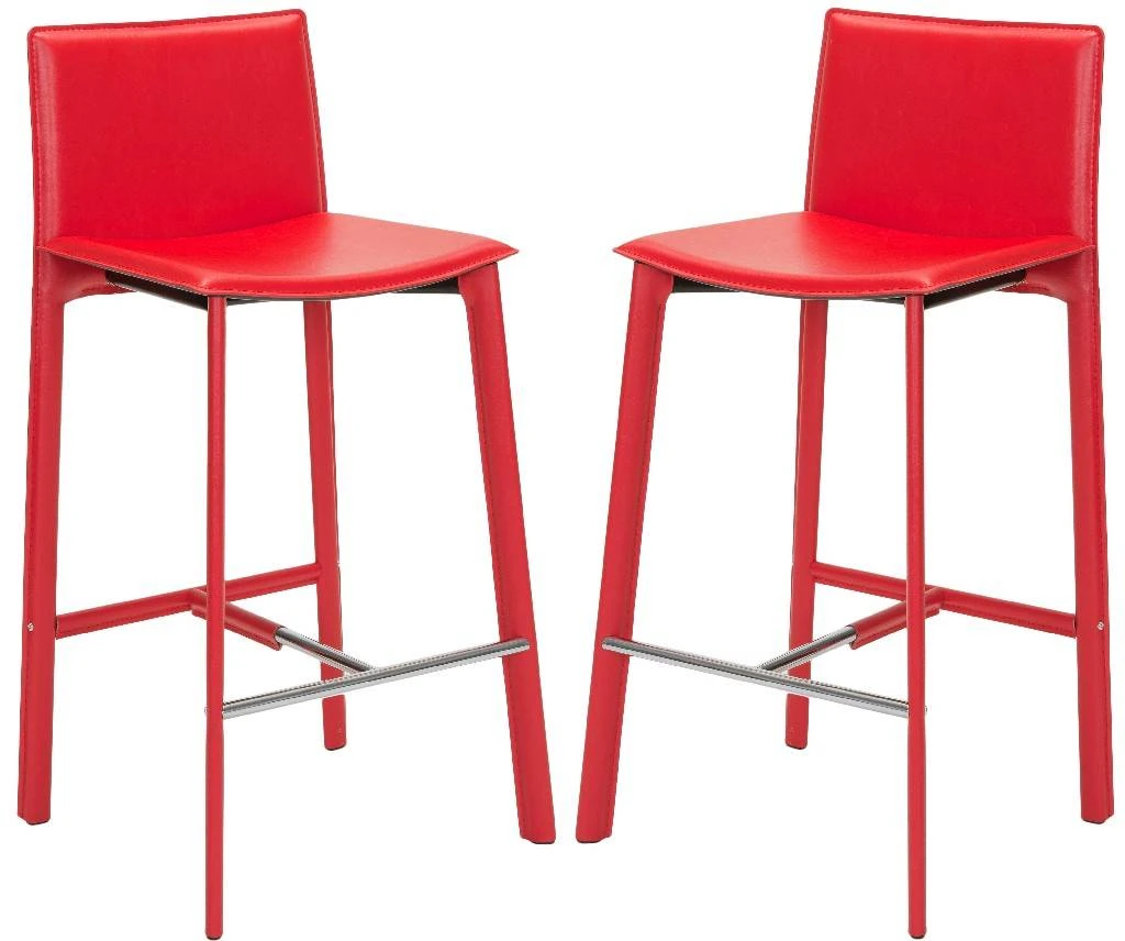 Janet 28.5" H Bar Stool (Set Of 2) In Red/Chrome - Safavieh FOX2004R-SET2 3 Janet 28.5" H Bar Stool (Set Of 2) In Red/Chrome - Safavieh FOX2004R-SET2