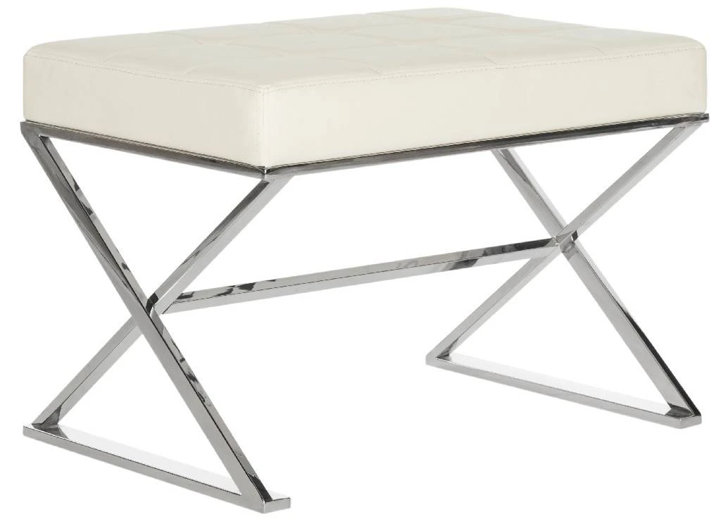 Micha Ottoman In Creme/Chrome - Safavieh FOX2022A 6 Micha Ottoman In Creme/Chrome - Safavieh FOX2022A - Image 4