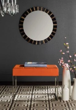 Roitfeld Ottoman In Orange/Chrome - Safavieh FOX2024C