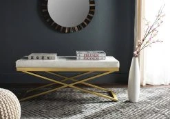 Acra Bench In White Crocodile/Gold - Safavieh FOX2027C
