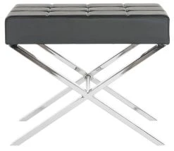 Sienna Ottoman In Black/Chrome - Safavieh FOX2028A -Safavieh Homeware 187 fox2028a front
