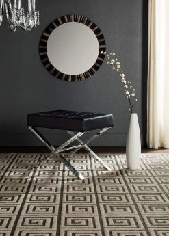 Sienna Ottoman In Black/Chrome - Safavieh FOX2028A
