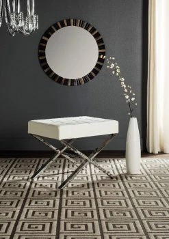 Sienna Ottoman In White/Chrome - Safavieh FOX2028B