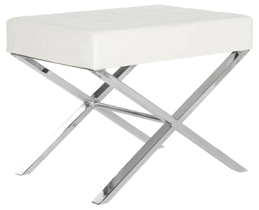 Sienna Ottoman In White/Chrome - Safavieh FOX2028B 4 Sienna Ottoman In White/Chrome - Safavieh FOX2028B - Image 2