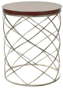 Phoebe Silver Ribboned Round Top Accent Table In Cherry/Silver - Safavieh FOX2506A 7 Phoebe Silver Ribboned Round Top Accent Table In Cherry/Silver - Safavieh FOX2506A -Safavieh Homeware 187 fox2506a front