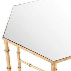 Kerri Gold Leaf Mirror Top Accent Table In Gold - Safavieh FOX2517A -Safavieh Homeware 187 fox2517a detail
