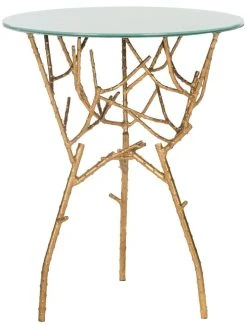 Tara Branched Glass Top Gold Accent Table In Gold/White - Safavieh FOX2520A -Safavieh Homeware 187 fox2520a front