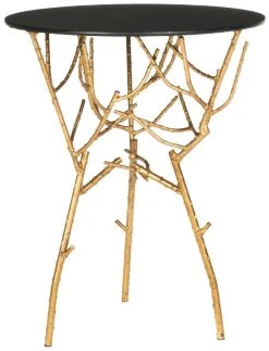 Tara Branched Glass Top Gold Accent Table In Gold/Black - Safavieh FOX2520B